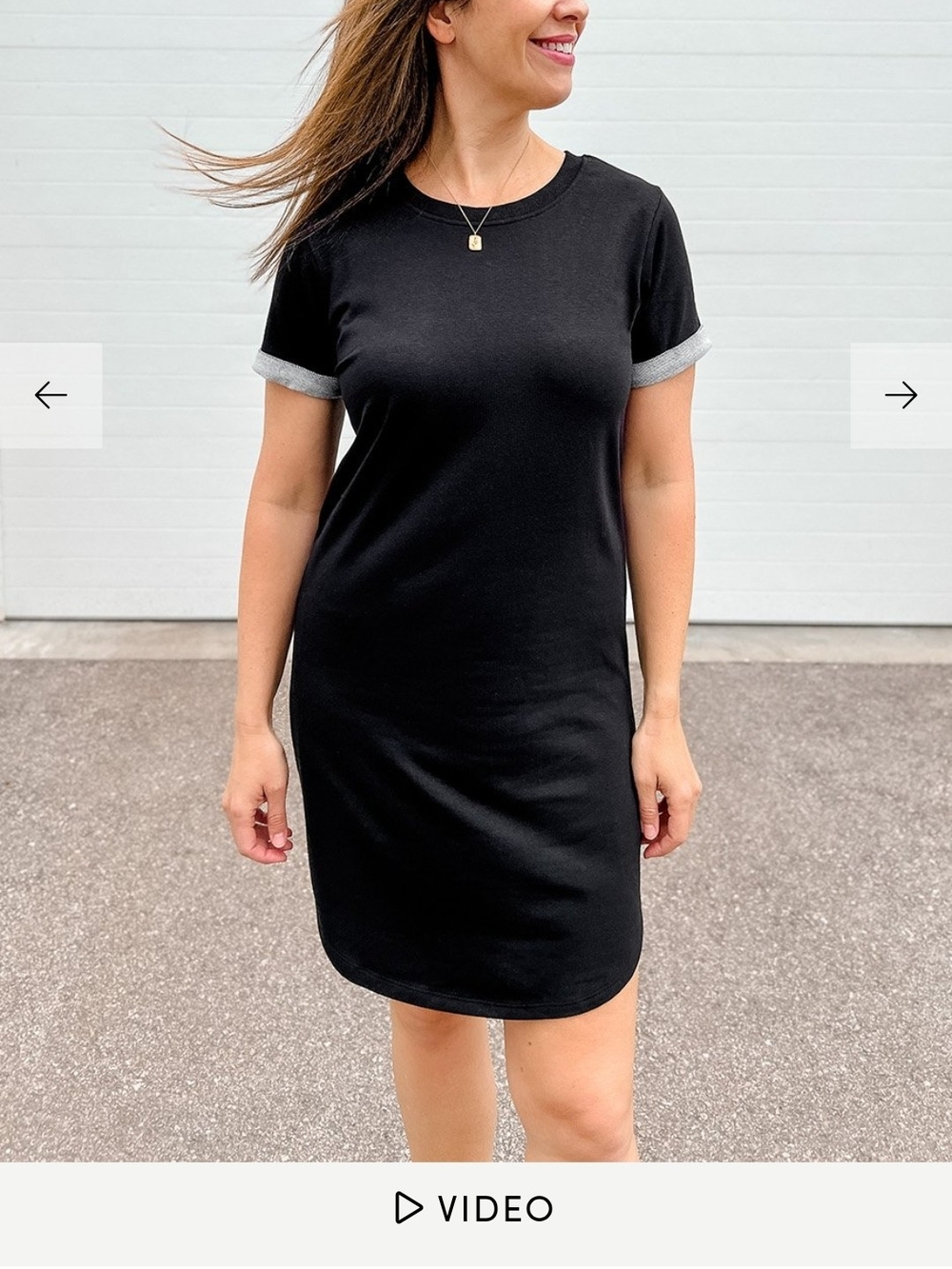 Relaxed Black Midi Tee Dress with Contrast Cuffs